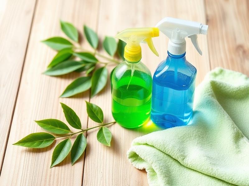 Eco-friendly green cleaning products with leaves