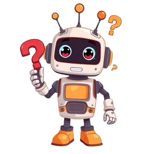 Friendly mascot holding a question mark