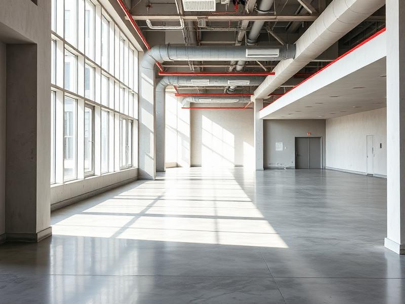 Clean post-construction interior with polished concrete floor